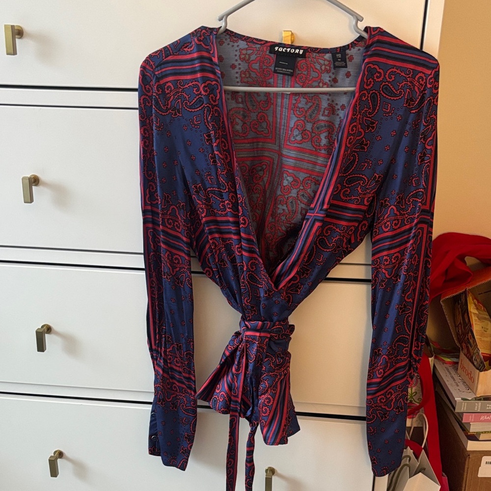 Scotch & Soda Navy and Burgundy Wrap Blouse